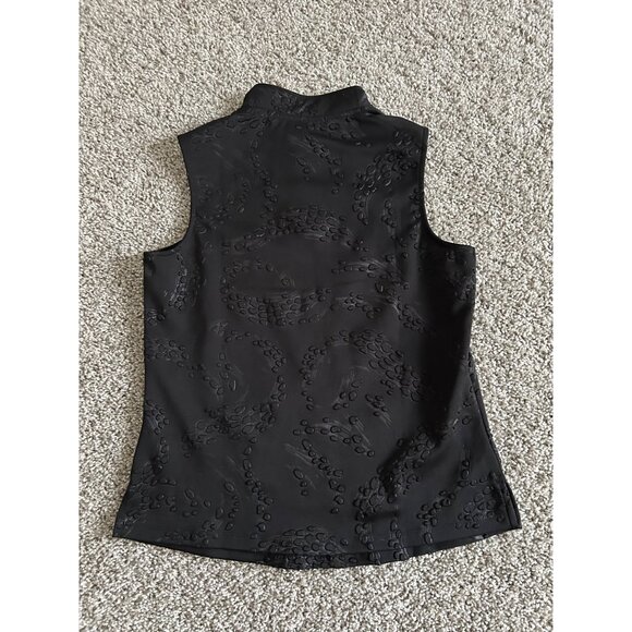 Jamie Sadock Womens Sz M Black Sleeveless Mock Neck Textured Top W/ Gold Zipperr - Picture 4 of 10